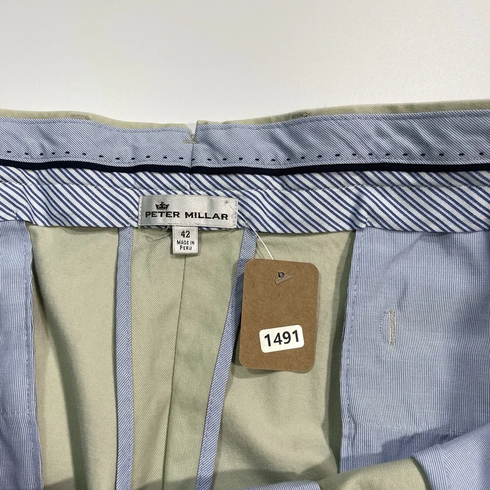 Peter Millar Flat Front Performance Golf Beige Pants Mens Size 42x31